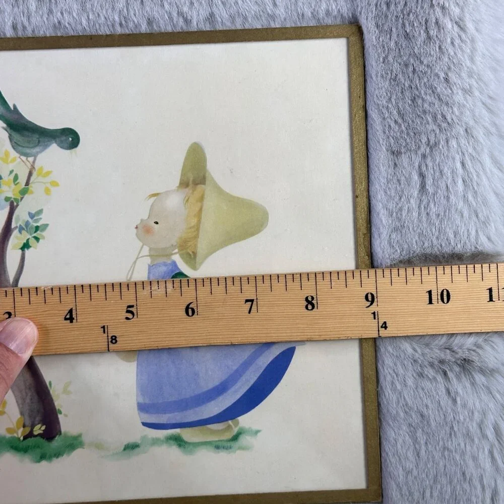 Vintage Josette Boland Framed‎ Prints Dutch Children Chores Bird in Tree MCM